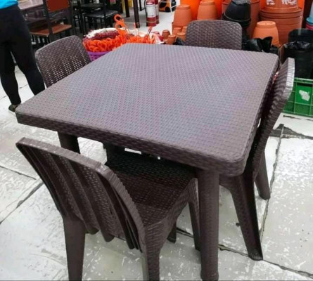 PLASTIC RATTAN CHAIRS AND TABLE SET