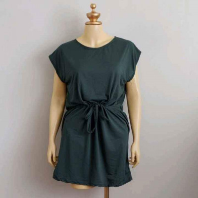 L-2XL PLUSSIZE PLAIN PULL STRING GARTERIZED WAIST DRESS