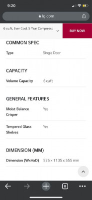 LG Single Door Refrigerator