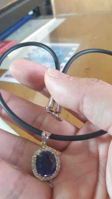 Sapphire with Diamonds Gold Necklace (Rubber Chain)