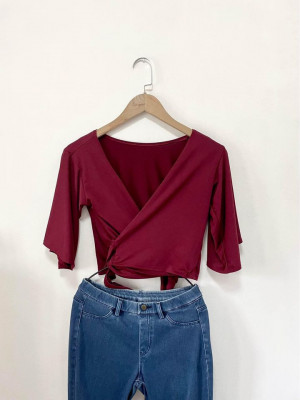 Preloved Red Wrap Around Cropped Top