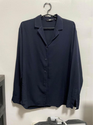 Uniqlo Rayon Long Sleeve (Women) Navy Blue