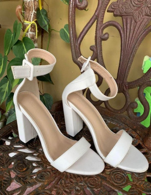 Shein white chunky platform two strap sandals heels