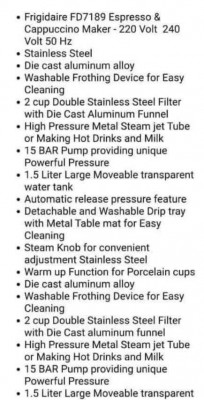 Frigidaire 7189 Espresso & Cappuccino Maker