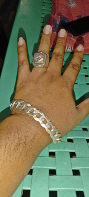 Silver bracelet at ring