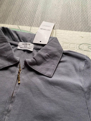 Zipper Polo Crop Top (Medium)