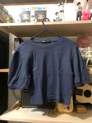 Zara Navy Blue Puff Sleeve Top