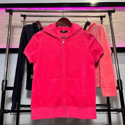 Juicy Couture Hot Pink Velour Y2K Short-Sleeve Hoodie