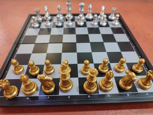 Magnetic and Folding Chess Board (Gold and Silver Chess Pieces)