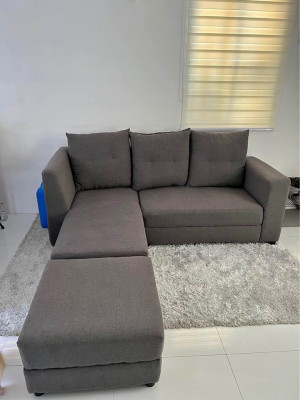 L-Shape Gray Sofa Bed with 3 pillows