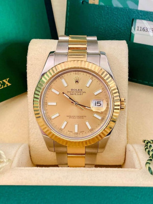 Authentic Rolex DateJust II 18k Gold and Steel Champagne Stick Dial Watch for Me
