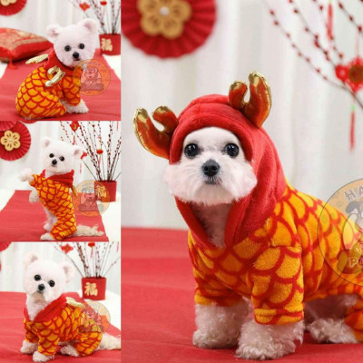 Chinese New Year Dragon Pet Hoodie Dog Cat Clothes Costume CNY Dress Tee Shirt