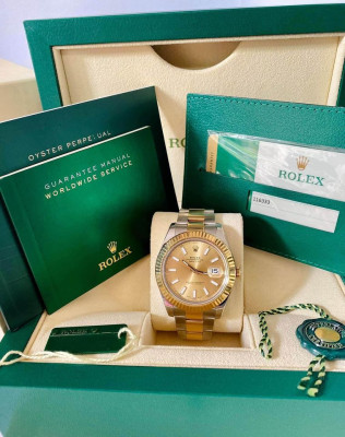 Authentic Rolex DateJust II 18k Gold and Steel Champagne Stick Dial Watch for Me