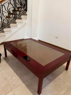 Coffee table big solid wood with glass