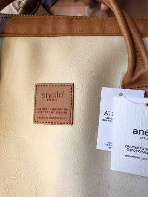 Anello Leather Backpack in Khaki and White