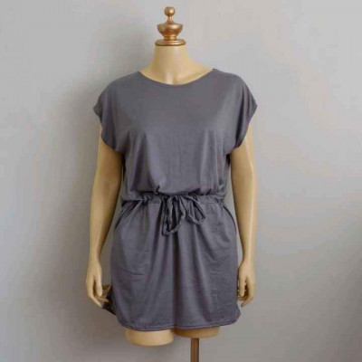 L-2XL PLUSSIZE PLAIN PULL STRING GARTERIZED WAIST DRESS
