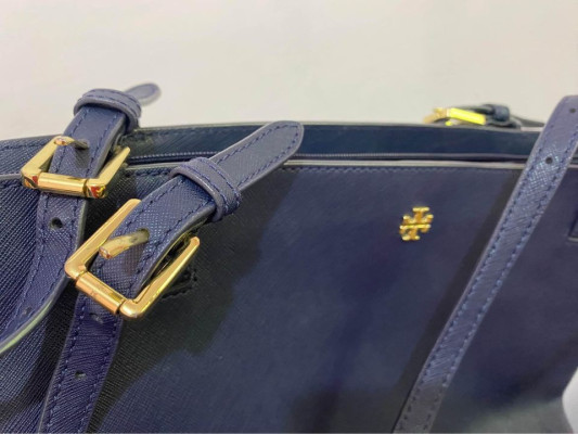 Tory Burch Large Navy Blue Saffiano Leather Tote Bag