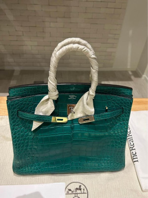 HERMES Birkin 35 Emerald Malachite Green/Palladium Matte Alligator