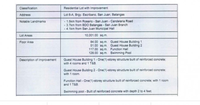 1 hectare foreclosed Property in San Juan, Batangas