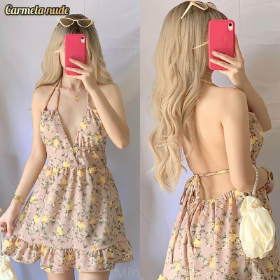 Carmela Summer Backless Floral Padded Dress