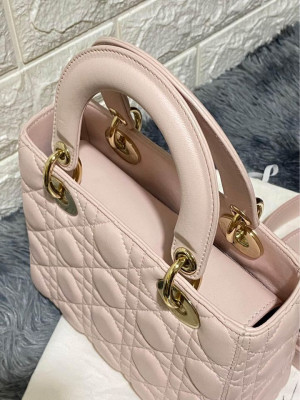 Lady Dior Pink Cannage Small GHW with Lucky Badges