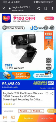Logitech C922 HD Pro Webcam(good as new)
