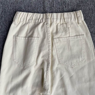 Elastic waist MOM JEANS Women's high weist Boyfriend pants Denim blue Jeans