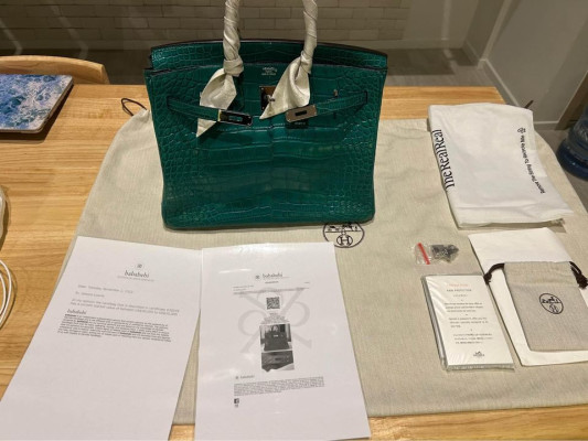 HERMES Birkin 35 Emerald Malachite Green/Palladium Matte Alligator