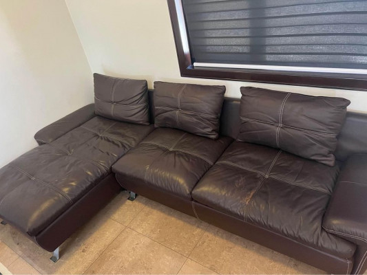 L- Shaped Dark Brown Leather Sofa