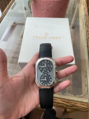 Philip Stein Teslar, Black Dial/Face and Black PS Leather Strap