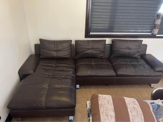 L- Shaped Dark Brown Leather Sofa
