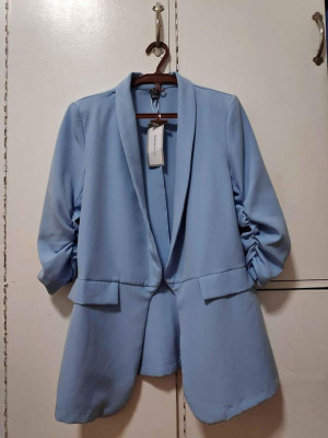 Baby Blue Blazer gartered sleeves