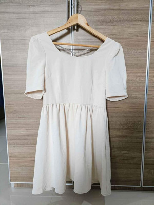 Semi Formal Cream White Dress with Ribbon