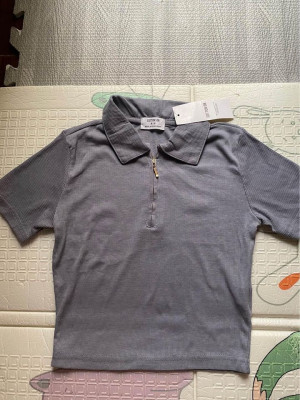 Zipper Polo Crop Top (Medium)