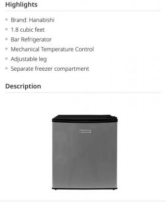 Hanabishi Personal Refrigerator - Rush Dau Area Pick up Only