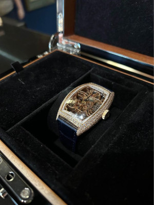 FRANCK MULLER Limited Edition Cintrée Curvex Skeleton Rose Gold & Diamonds
