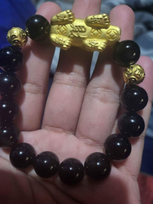 24k Gold Piyao with Money Balls and Onyx beeds