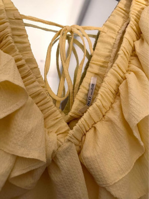 Pastel Yellow Ruffled Peplum Blouse Top