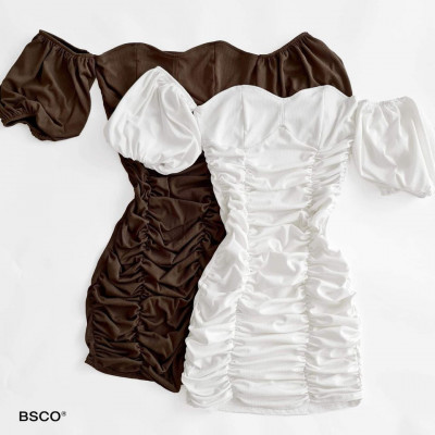 ✨ BSCO ✨ VIEN SEXY BARDOT RIBBED KNIT BUSTIER RUCHED BODYCON MIN DRESS