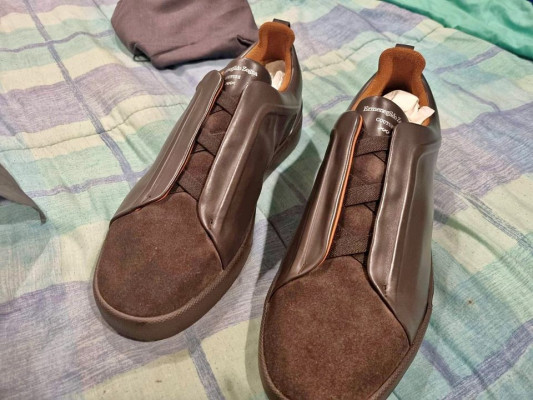 Ermenegulro Zegna Triple Stitch Leather Brown Shoes