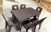 PLASTIC RATTAN CHAIRS AND TABLE SET