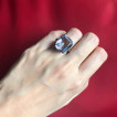 yellow gold large cushion cut synthetic blue spinel ring