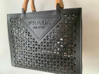 Prada Leather Cut Out With Wood Handle Black