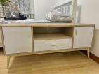 White and Wood Minimalist TV Rack Cabinet