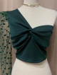 Mesh One Shoulder Top in Emerald Green (Large)