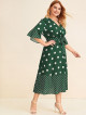 Plus Size Polka Dot Wrap Front Belted Dress