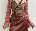 Striped Arm Sleeves Cover Cardigan Style