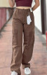 STRADIVARIUS BRANDED OVERRUNS CARGO PANTS WIDE LEG CHOCO. BROWN