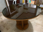 Wooden dining set with glass tabletop