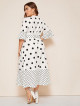 Plus Size Polka Dot Wrap Front Belted Dress